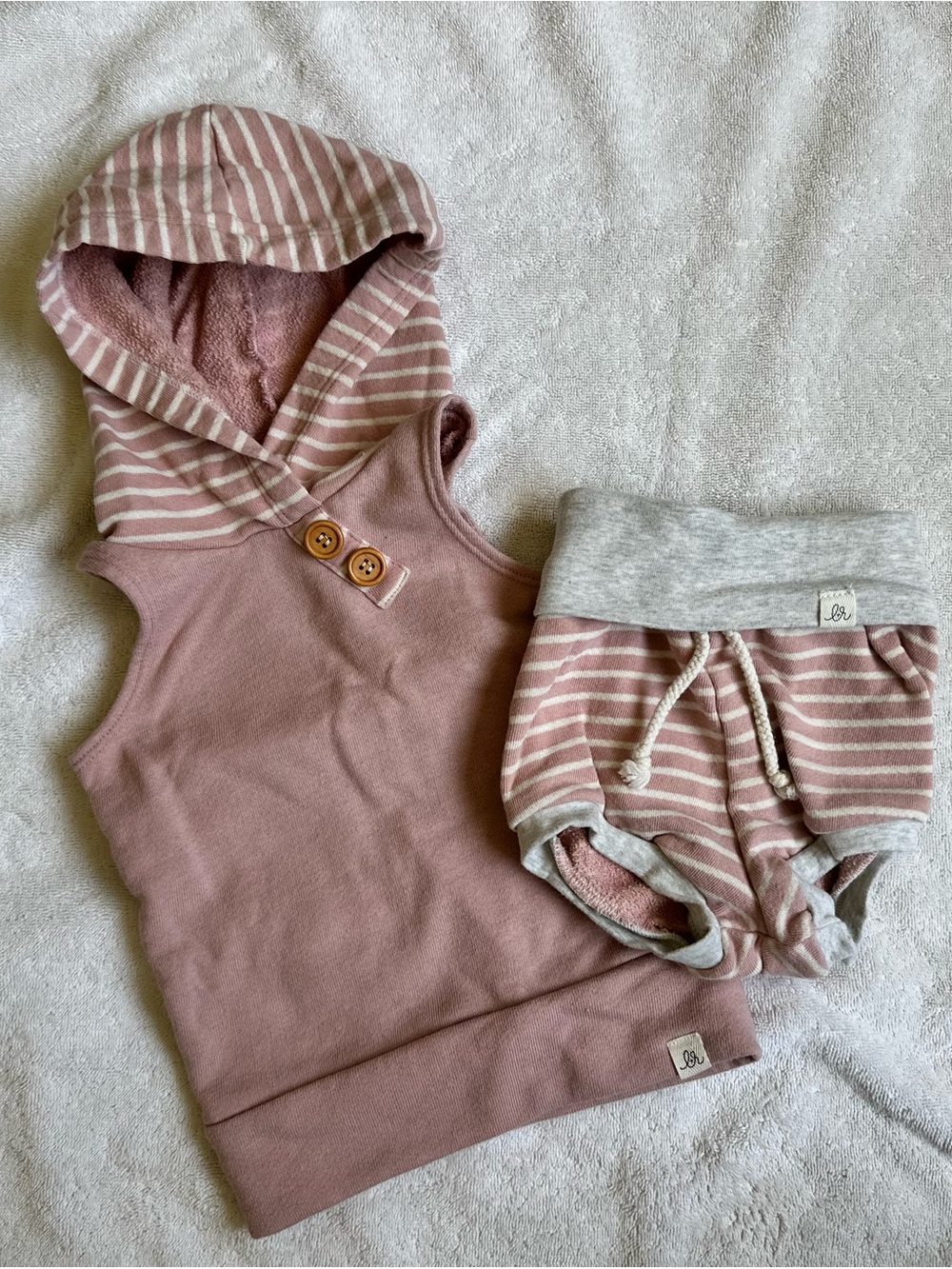 Lulu & Roo Kids Mauve Hooded Tank & Striped Shorts Set